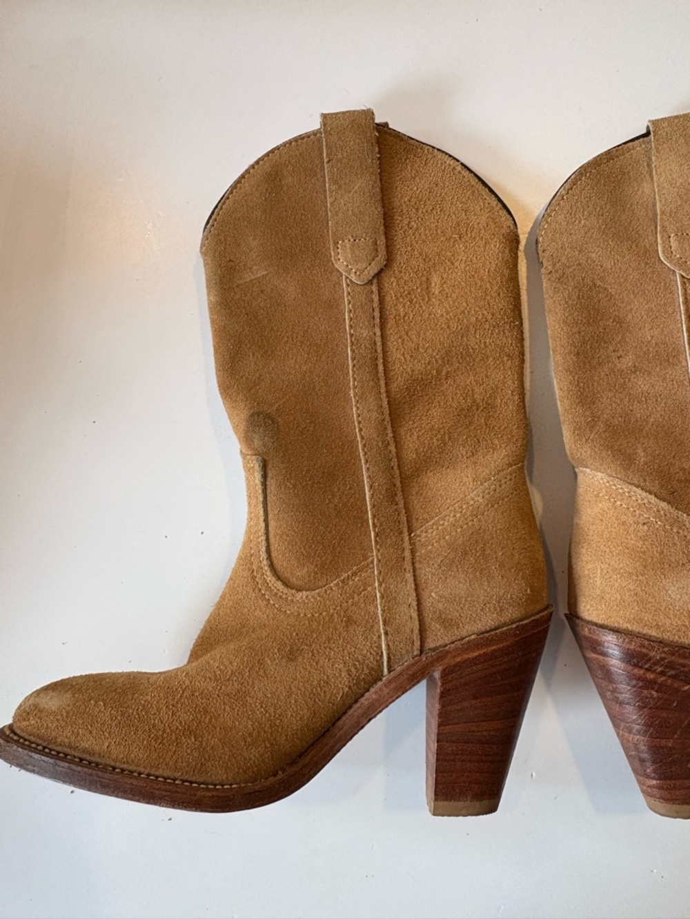FRYE || 1980s Vintage Western Boots Heeled Suede‎ Tan 5.5 - Picture 6 of 10